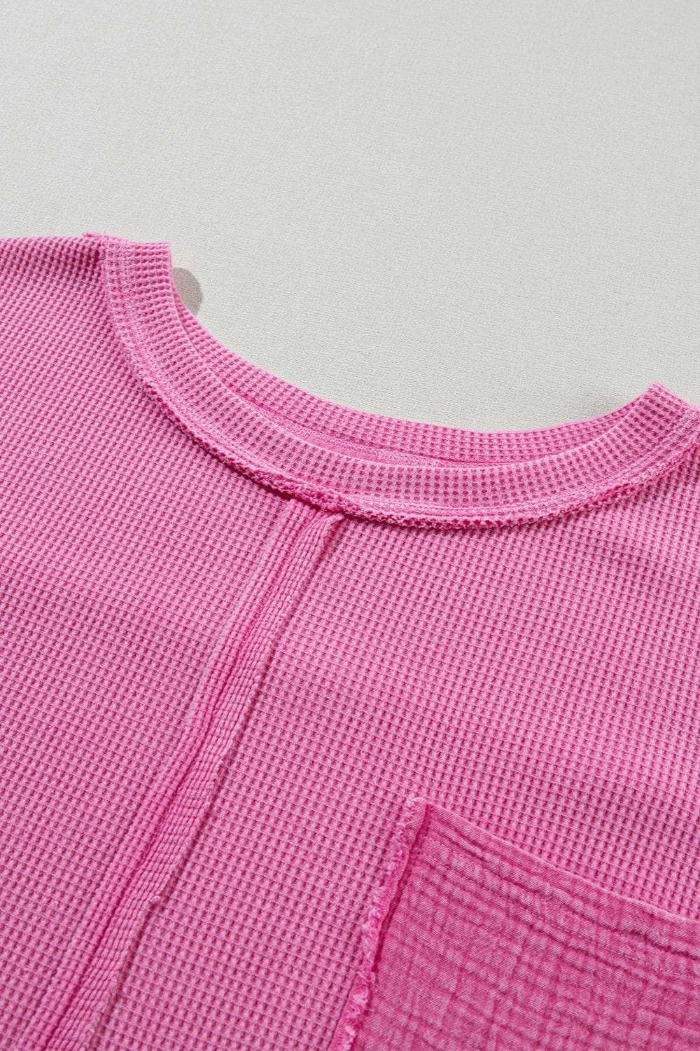 Pocketed Round Neck Three-Quarter Sleeve T-Shirt - Trendsi - Flyclothing LLC