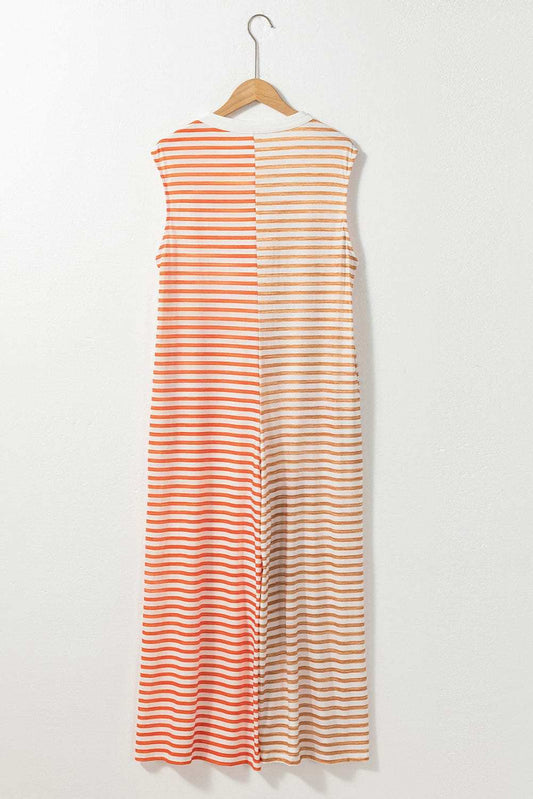 Striped Round Neck Sleeveless Jumpsuit - Trendsi - Flyclothing LLC