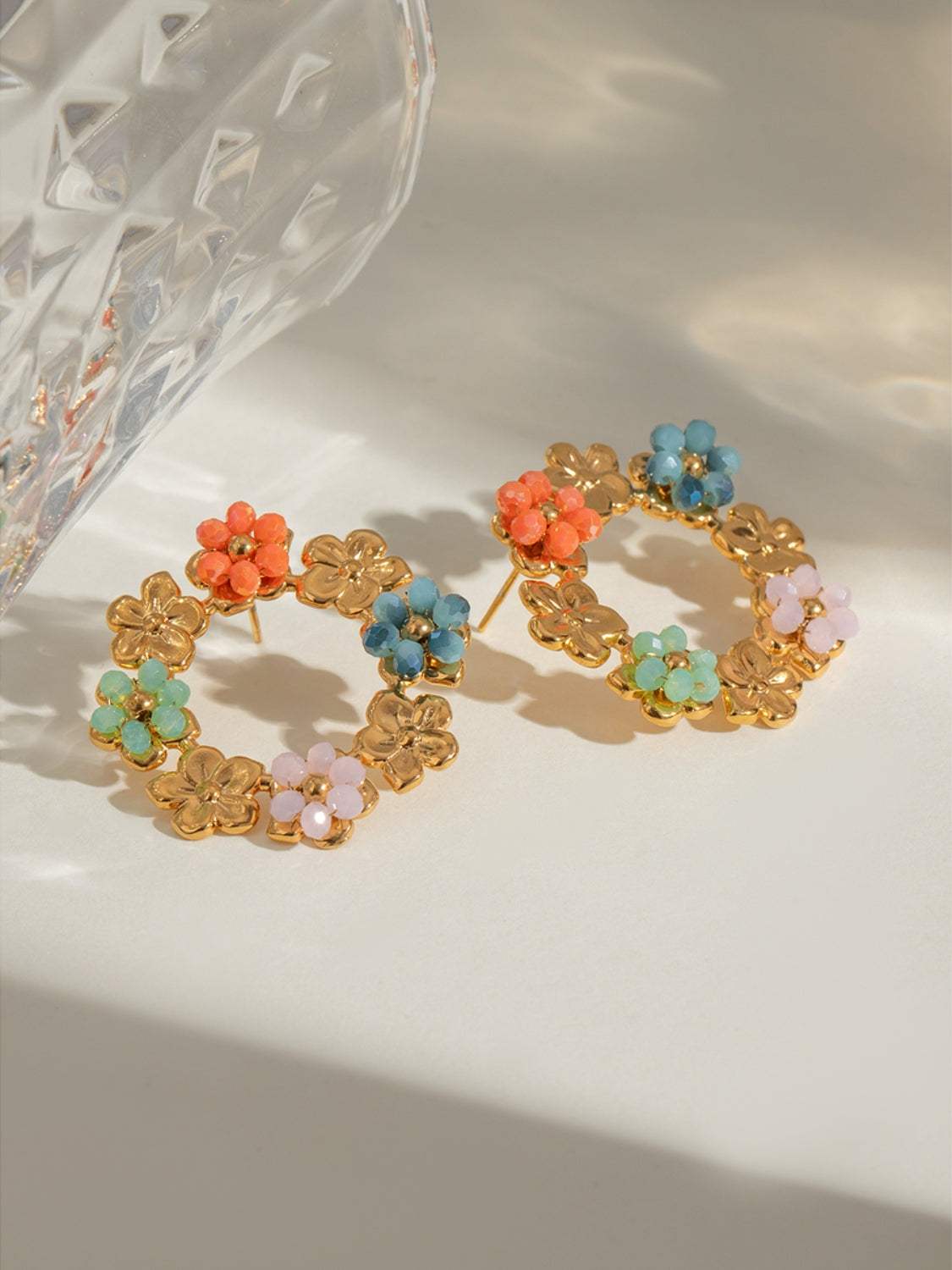 Synthetic Crystal Stainless Steel Flower Earrings - Trendsi - Flyclothing LLC