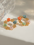 Synthetic Crystal Stainless Steel Flower Earrings - Trendsi