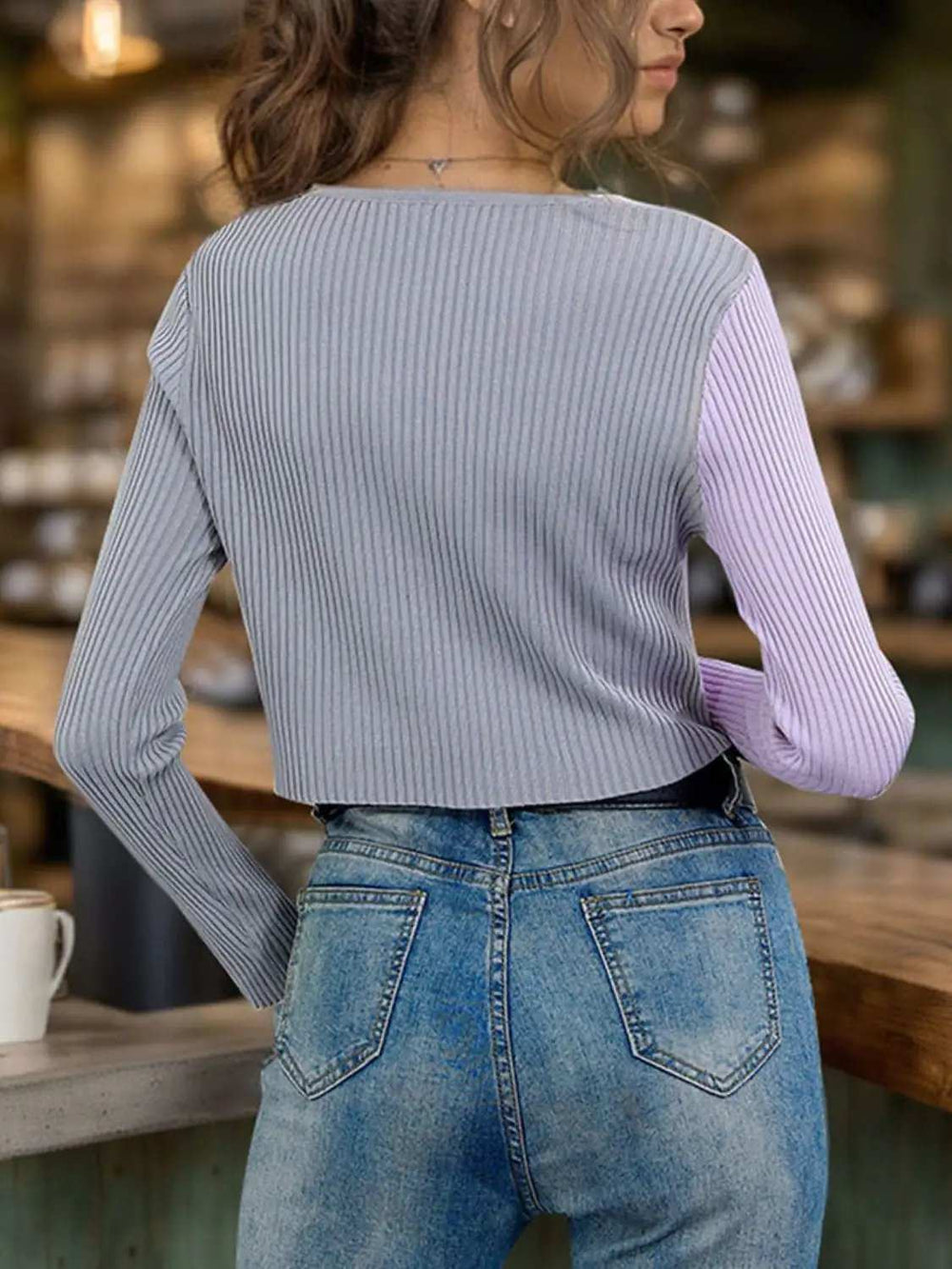 Contrast Button Up Long Sleeve Cardigan - Trendsi - Flyclothing LLC