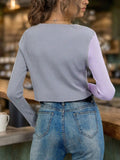Contrast Button Up Long Sleeve Cardigan - Trendsi