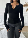 Devine Quarter Button Long Sleeve T-Shirt - Trendsi - Flyclothing LLC