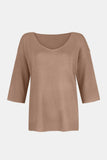 V-Neck Three-Quarter Sleeve Knit Top - Trendsi - Flyclothing LLC