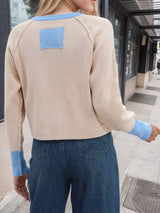 Contrast Button Up Long Sleeve Cardigan - Trendsi - Flyclothing LLC