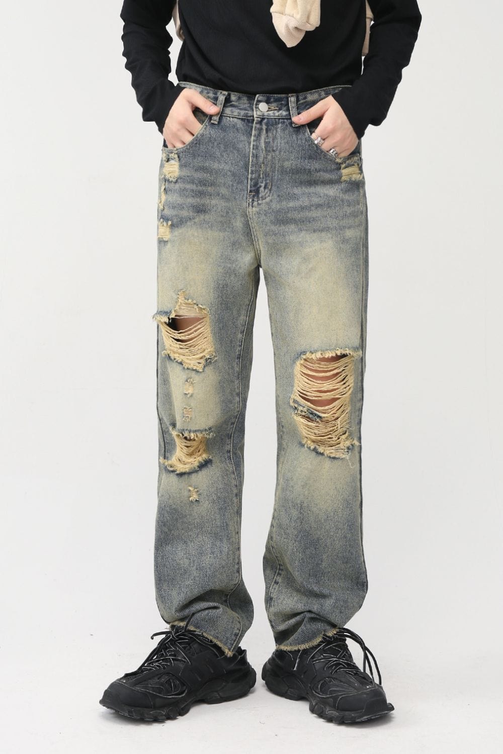 Distressed Mid Rise Jeans with Pockets - Trendsi