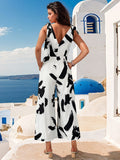 Tied Printed Surplice Sleeveless Jumpsuit - Trendsi
