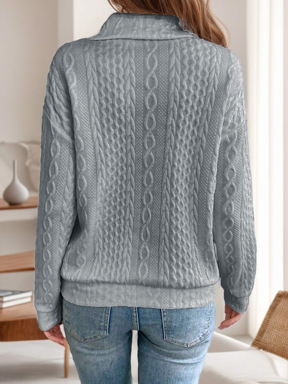 Oblique Zipper Collared Neck Long Sleeve Sweatshirt - Trendsi - Flyclothing LLC