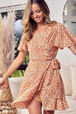 BiBi Floral Tied Short Sleeve Mini Wrap Dress - Trendsi - Flyclothing LLC