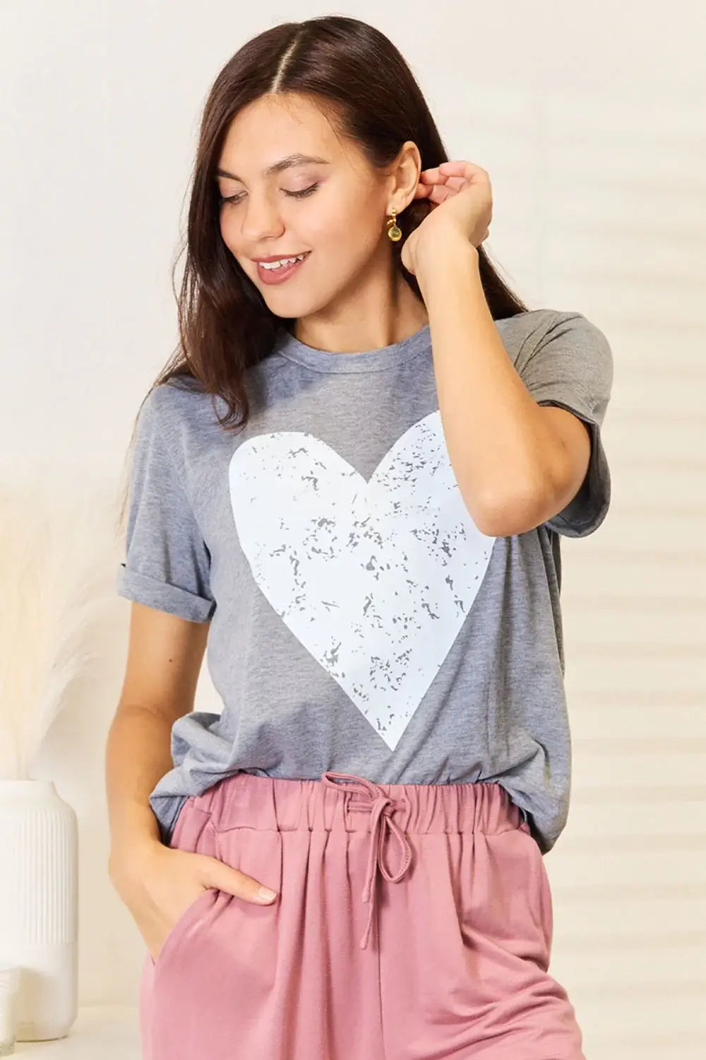 Simply Love Heart Graphic Cuffed Short Sleeve T-Shirt - Trendsi - Flyclothing LLC
