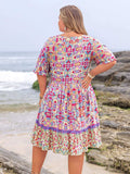 Plus Size Lace Detail Printed Half Sleeve Dress - Trendsi - Flyclothing LLC
