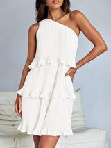 Layered Single Shoulder Mini Dress - Trendsi - Flyclothing LLC