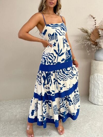 Printed Square Neck Maxi Cami Dress - Trendsi