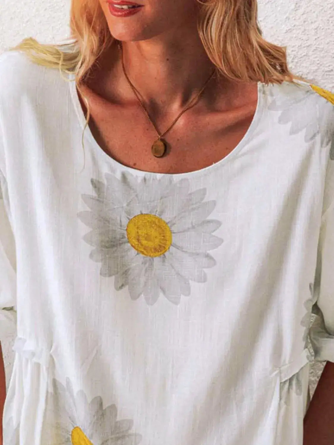Full Size Flower Round Neck Half Sleeve T-Shirt Plus Size - Trendsi - Flyclothing LLC