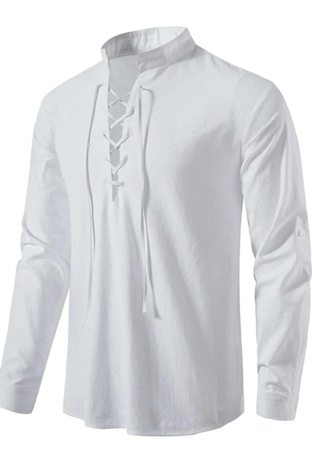Men's Lace Up Long Sleeve Polo - Trendsi - Flyclothing LLC