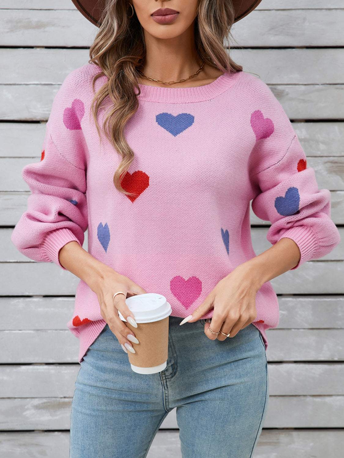 Angel Wings Heart Round Neck Long Sleeve Sweater - Trendsi - Flyclothing LLC