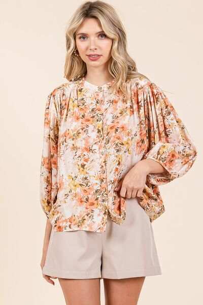 Mittoshop Flower Print Batwing Sleeve Button Down Blouse - Trendsi - Flyclothing LLC