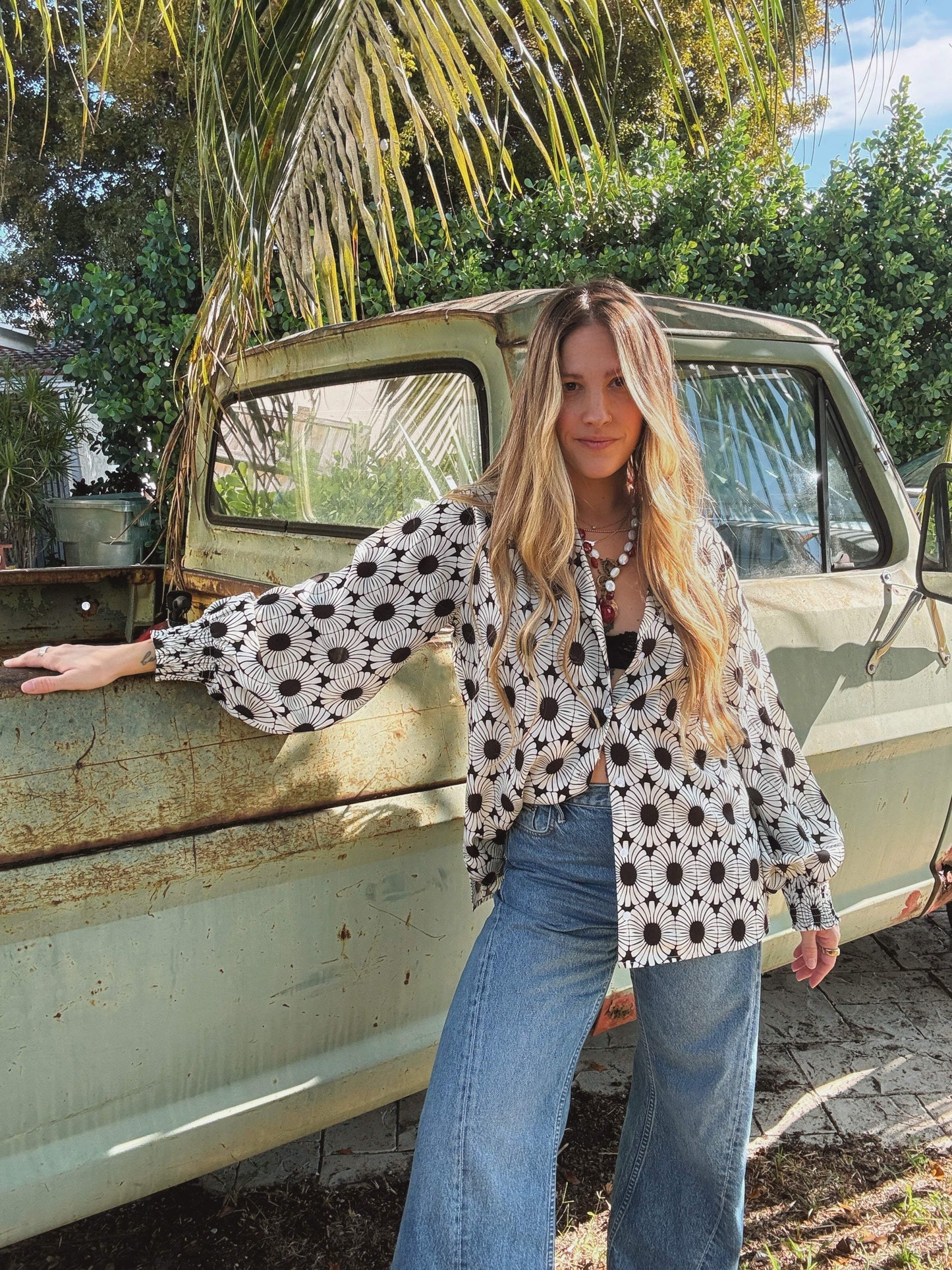 White Wedding Retro Floral Button Up Blouse PREORDER JUNE/JULY 2026 - Lil Bee's Bohemian - Flyclothing LLC