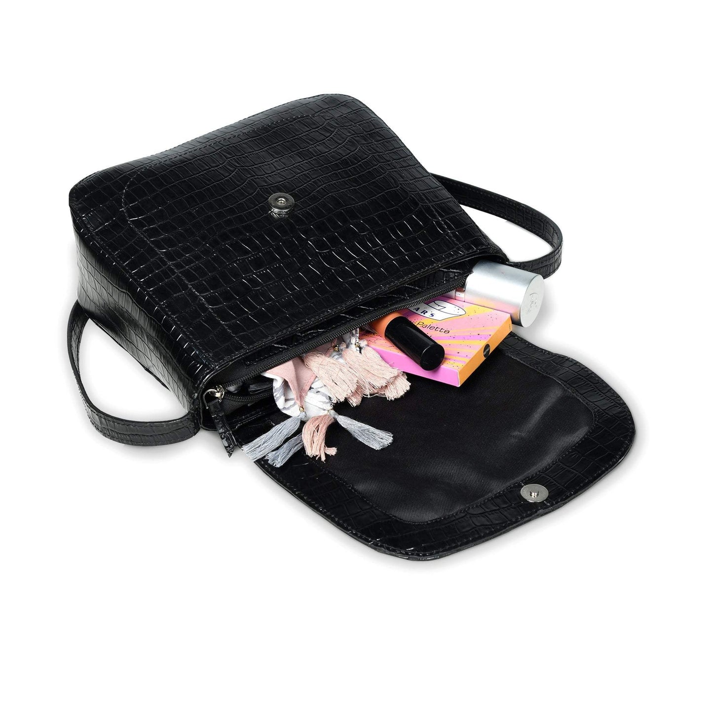 Diva Black Croco Sling Bag - Classy Leather Bags - Flyclothing LLC