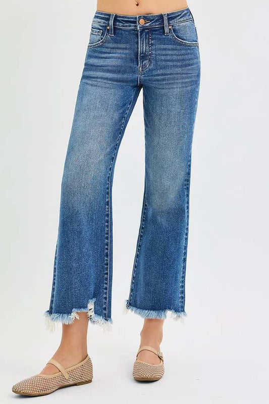 RISEN Full Size Mid Rise Crop Straight Jeans Plus Size - Trendsi - Flyclothing LLC