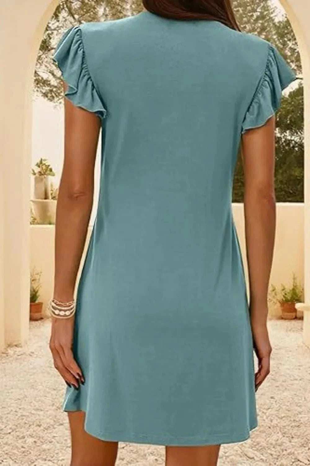 V-Neck Ruffled Cap Sleeve Dress - Trendsi - Flyclothing LLC