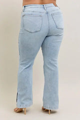 Judy Blue Full Size Tummy Control Vintage Wash Side Slit Slim Boot Jeans Plus Size - Trendsi - Flyclothing LLC
