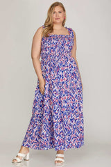 She + Sky Full Size Smocked Printed Wide Strap Tiered Dress Plus Size - Trendsi - Flyclothing LLC