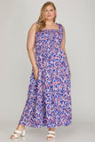 She + Sky Full Size Smocked Printed Wide Strap Tiered Dress Plus Size - Trendsi