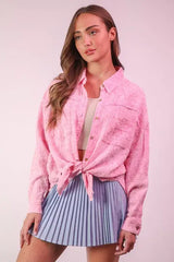 VERY J Mineral Washed Gauze Shirt Top - Trendsi - Flyclothing LLC