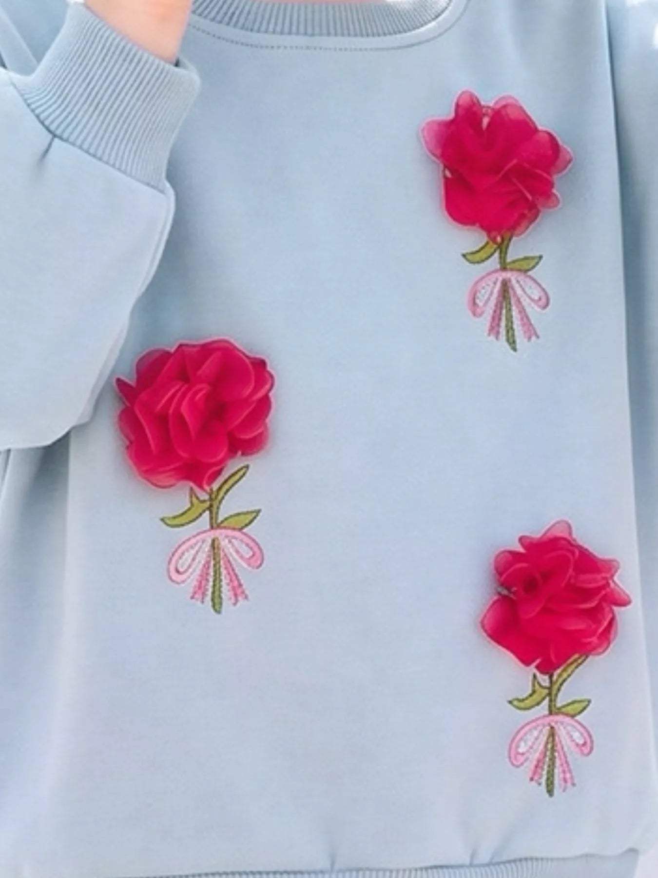 Children's Flower Applique Round Neck Sweatshirt - Trendsi - Flyclothing LLC
