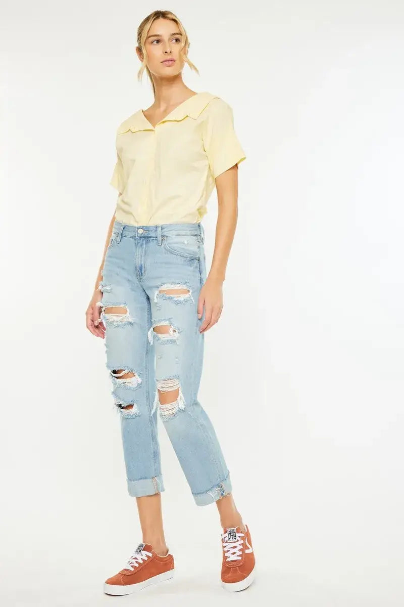 Kancan Mid Rise Distressed Boyfriend Jeans - Trendsi - Flyclothing LLC