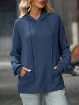 Textured Drawstring Long Sleeve Hoodie - Trendsi - Flyclothing LLC