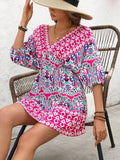 Printed Tie Back Half Sleeve Mini Dress - Trendsi