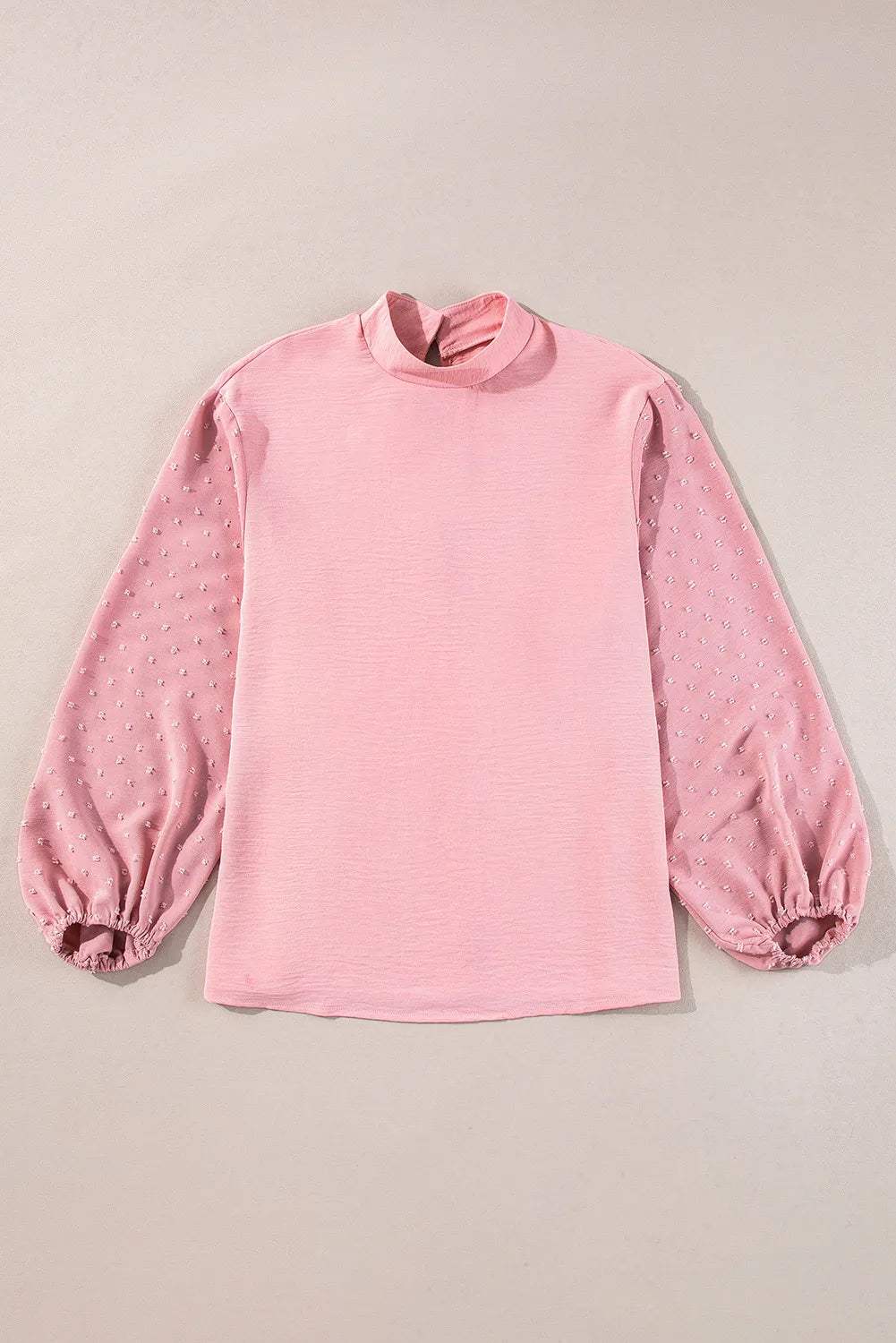 Swiss Dot Mock Neck Balloon Sleeve Blouse - Trendsi - Flyclothing LLC