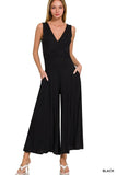 Zenana Surplice Neckline Sleeveless Jumpsuit - Trendsi - Flyclothing LLC