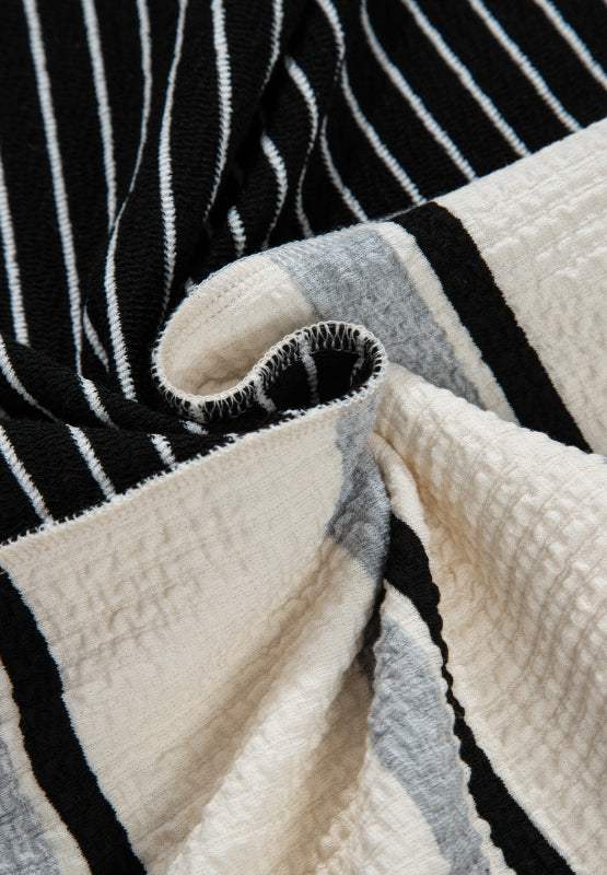 Striped Patchwork Long Sleeve Mini Dress - Trendsi - Flyclothing LLC