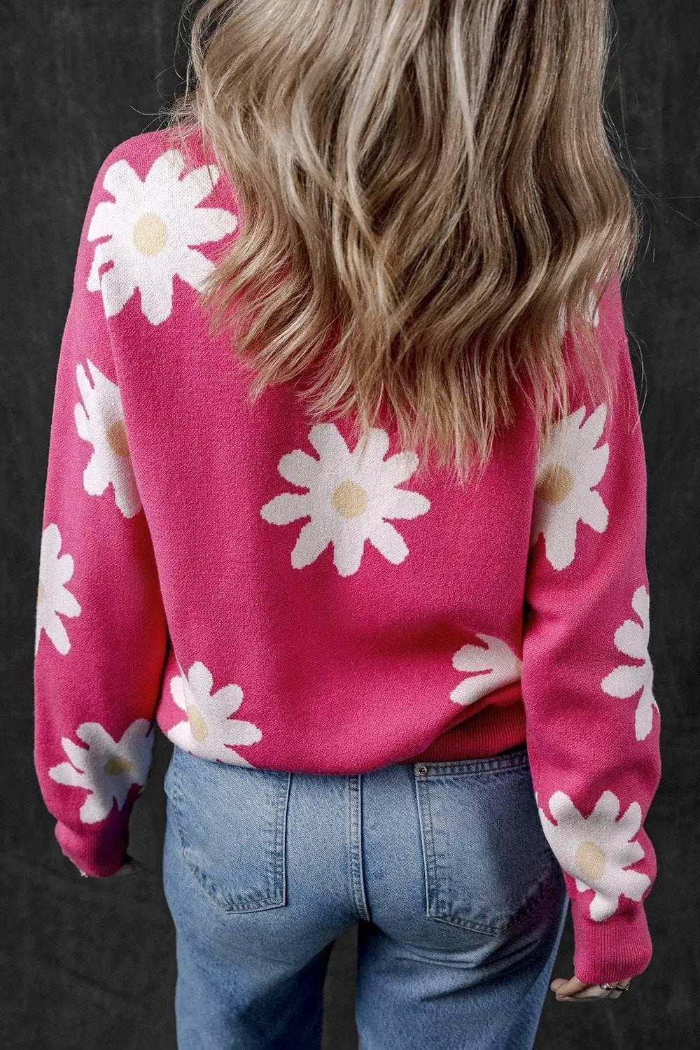Daisy Round Neck Dropped Shoulder Sweater - Trendsi - Flyclothing LLC