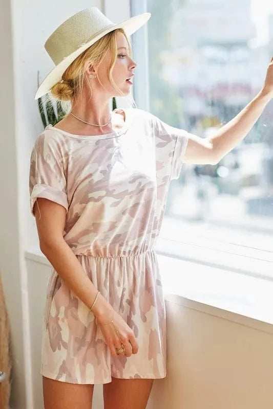 BiBi Camo Print French Terry Romper with Side Pockets - Trendsi - Flyclothing LLC