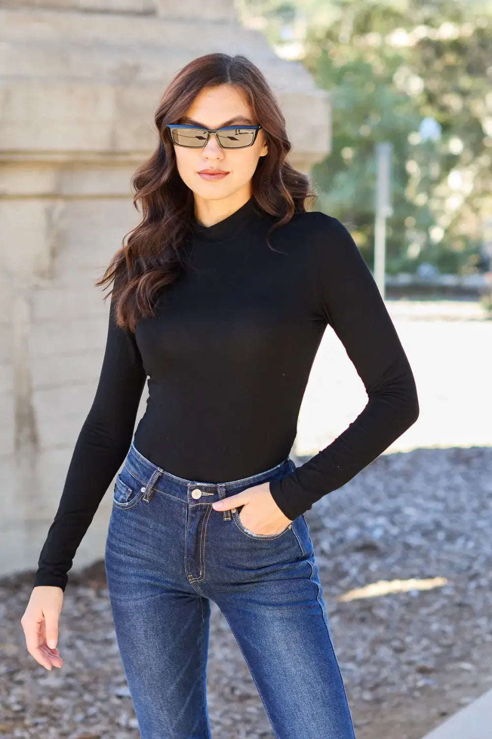 Basic Bae Full Size Mock Neck Long Sleeve Bodysuit - ShopBasicbae - Flyclothing LLC