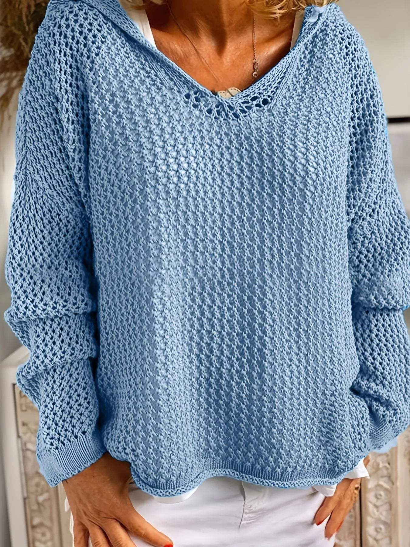 Openwork Long Sleeve Hooded Knit Cover Up - Trendsi - Flyclothing LLC