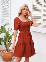 Swiss Dot Smocked Square Neck Dress - Trendsi - Flyclothing LLC