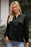Half Button Puff Sleeve Blouse - Trendsi - Flyclothing LLC