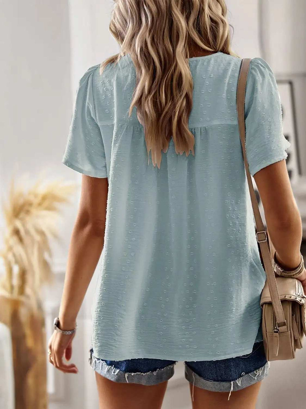 Lace Detail Round Neck Short Sleeve Blouse - Trendsi - Flyclothing LLC