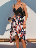 Lace Patchwork Printed V-Neck Dress - Trendsi