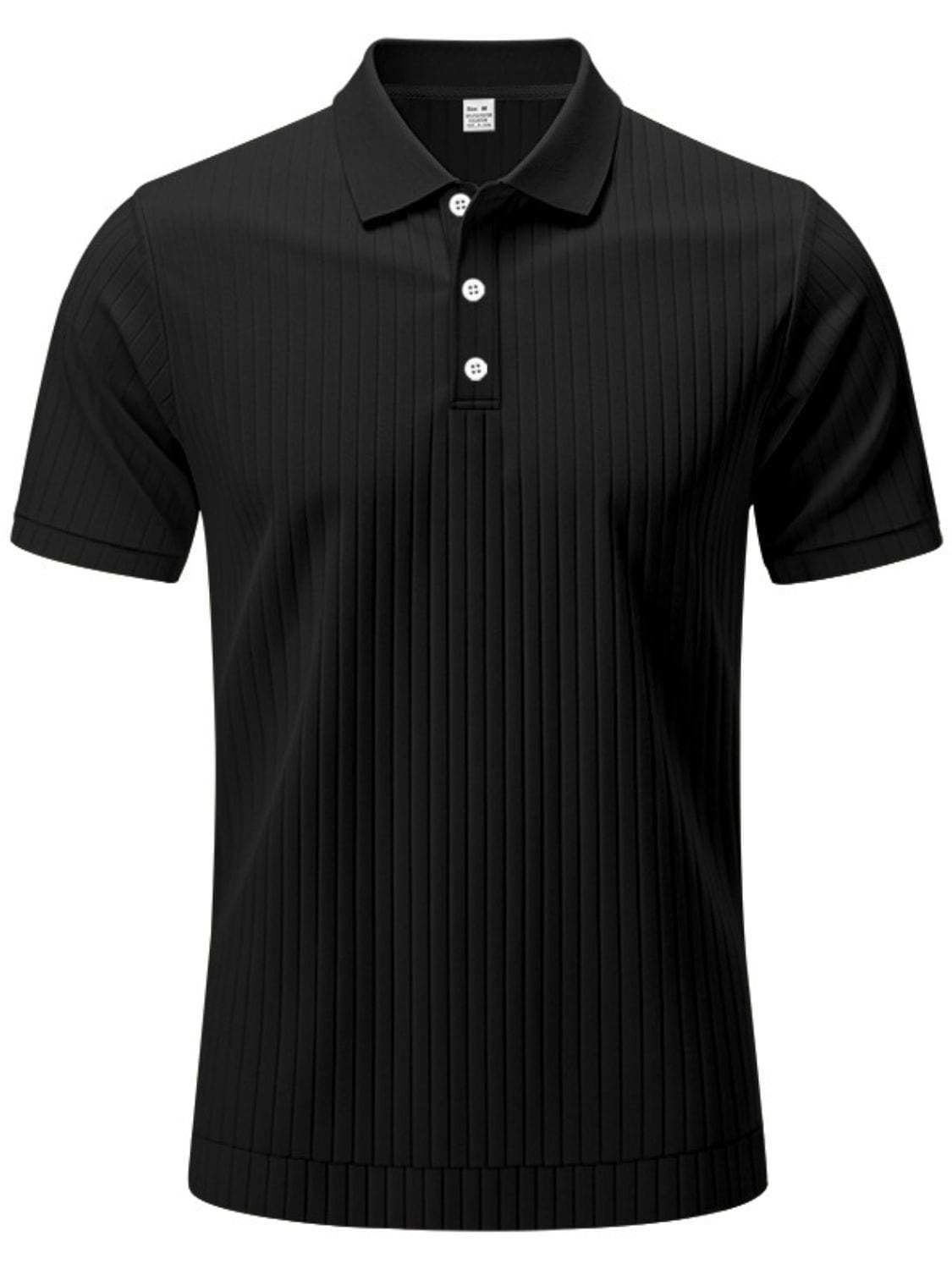 Men's Full Size Ribbed Short Sleeve Polo Plus Size - Trendsi - Flyclothing LLC