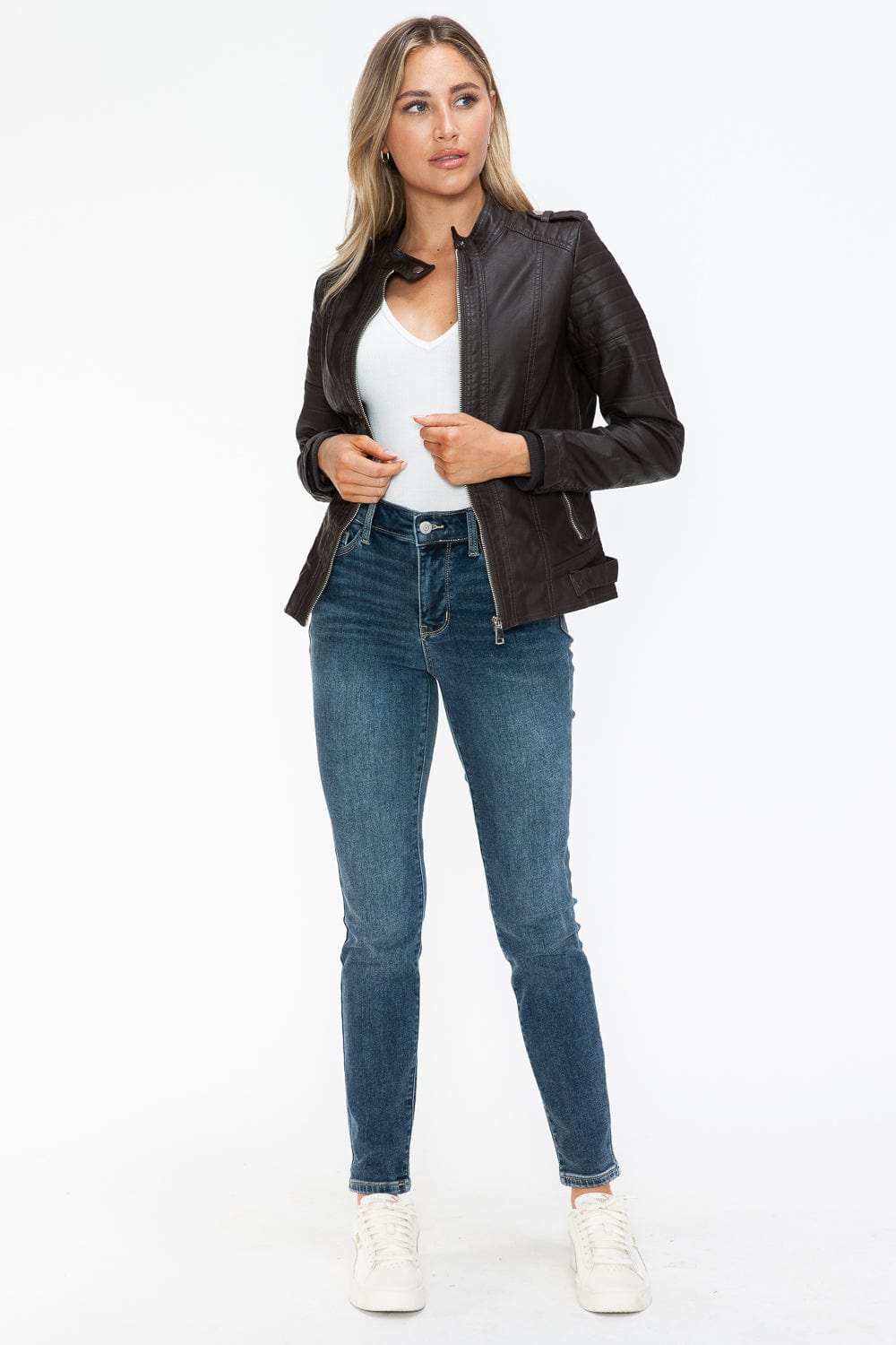 Snobbish PU Leather Biker Jacket with Side Zip Pockets - Trendsi - Flyclothing LLC