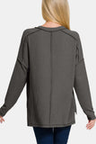 Zenana Texture Exposed Seam V-Neck Long Sleeve T-Shirt - Trendsi - Flyclothing LLC
