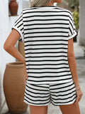 Casual Striped Short Sleeve Top and Shorts Two-Piece Set - Trendsi - Flyclothing LLC