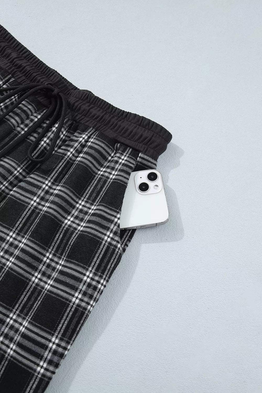 Plaid Wide-Leg Drawstring Pants - Trendsi - Flyclothing LLC