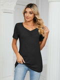 Ruched V-Neck Short Sleeve T-Shirt - Trendsi - Flyclothing LLC